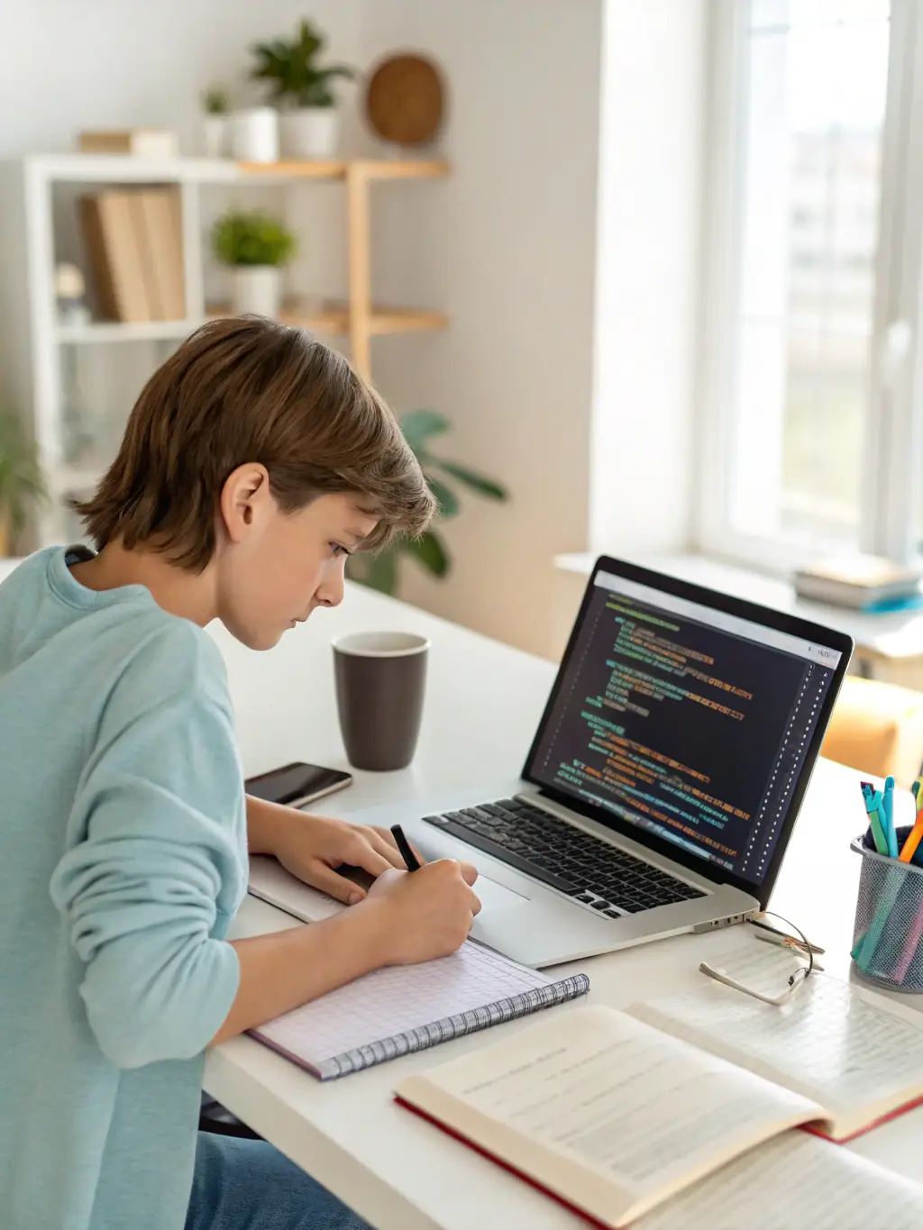 A student diligently working through a Python programming exercise, highlighting the practical application of skills learned in the course.